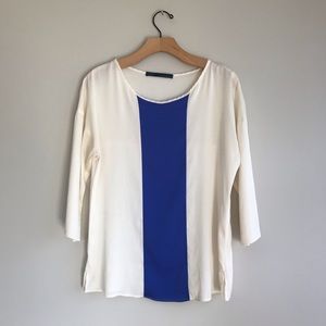 Zara basic ivory blue blouse top 3/4 sleeves